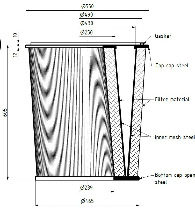 EIT-130-63875 filter cartridge 550/465 x 605mm,16,7m²
