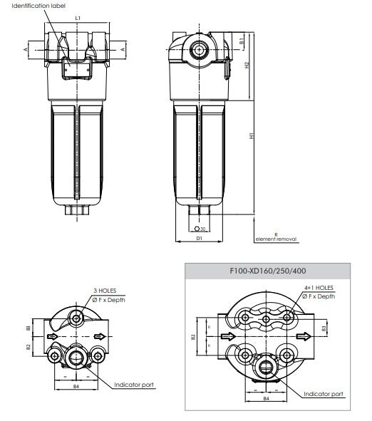 F100XD400000BB70S000 in-line filter housing (pressure line)