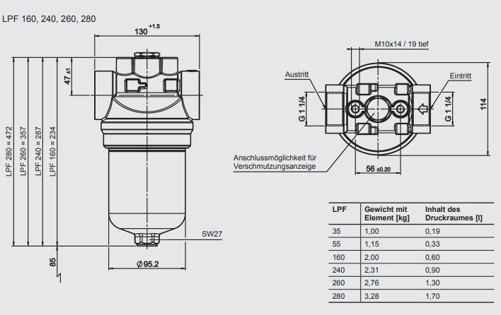 LPF W/HC 240 G E 25 D 1.2 /-L24 low pressure filter