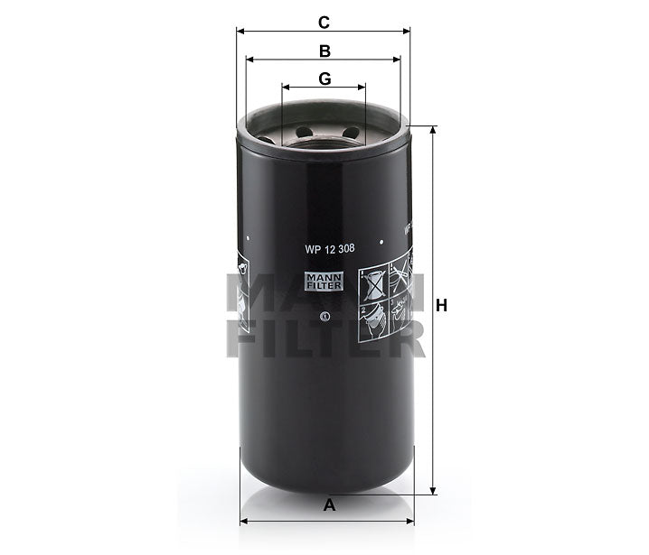 WP 12 308 oil filter spin-on (partial-flow)