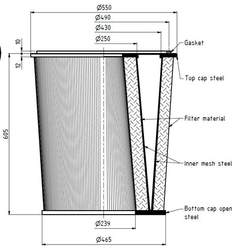 EIT-130-63875 filter cartridge  550/465 x 605mm,16,7m²