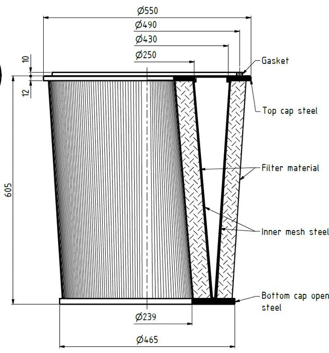 EIT-130-63875 filter cartridge  550/465 x 605mm,16,7m²