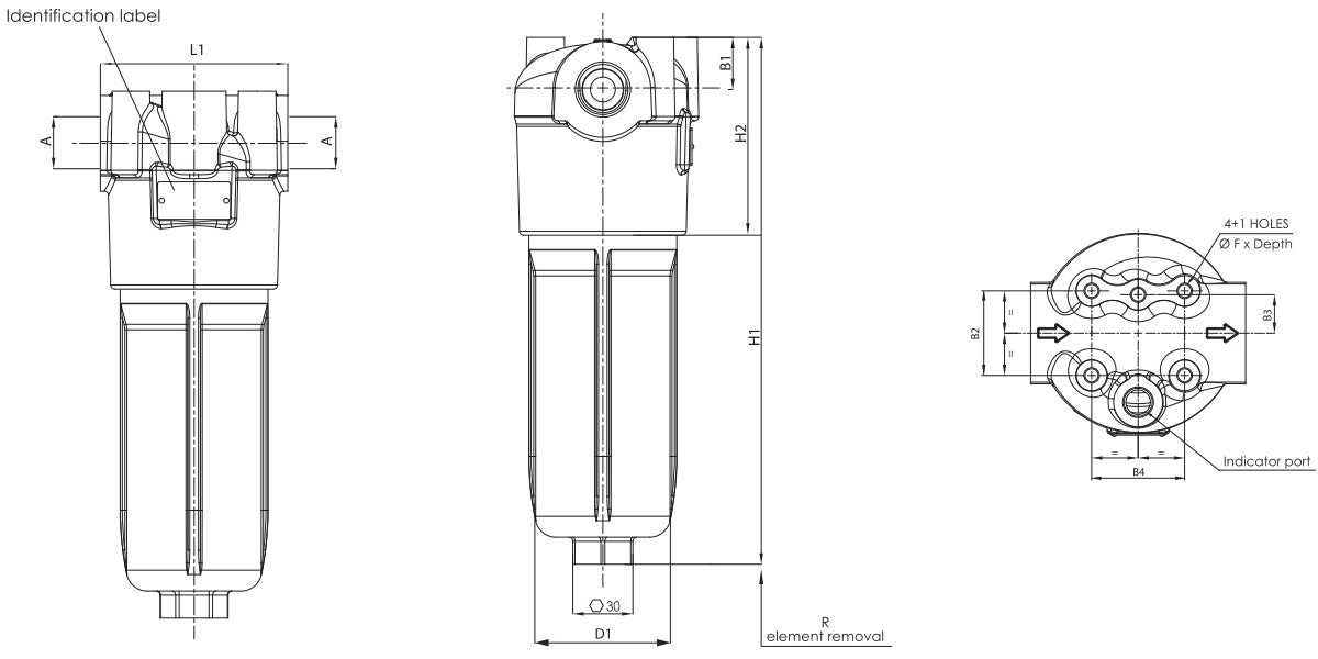 F100XD250G25ABB6DWV05 Inline medium pressure filter