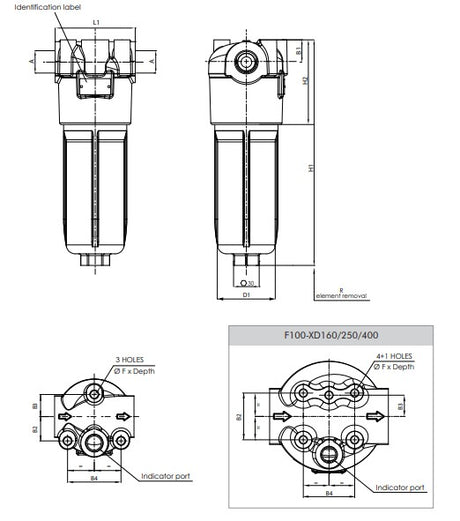 F100XD400000BB70S000 in-line filter housing (pressure line)