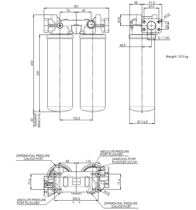 FAPA522000V0AB1B6F7M0Z000S2 in-line filter housing (pressure line)