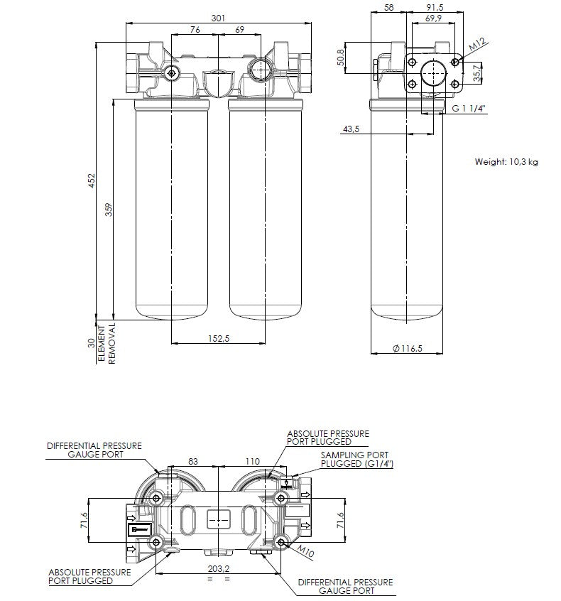 FAPA522000V0AB2B6F7M0Z000S0 in-line filter housing (pressure line)
