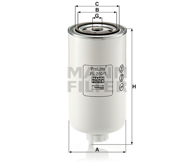 PL 250/1 fuel filter spin-on (prefilter)