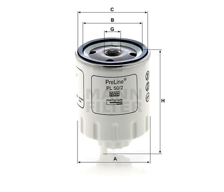PL 50/2 fuel filter spin-on (prefilter)