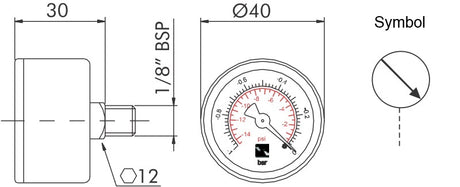 S1 Vacuum gauge from 0 to -1 bar